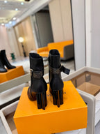 LV 25 Runway Ankle Boots 100 Black Calfskin Mix Belt  573869