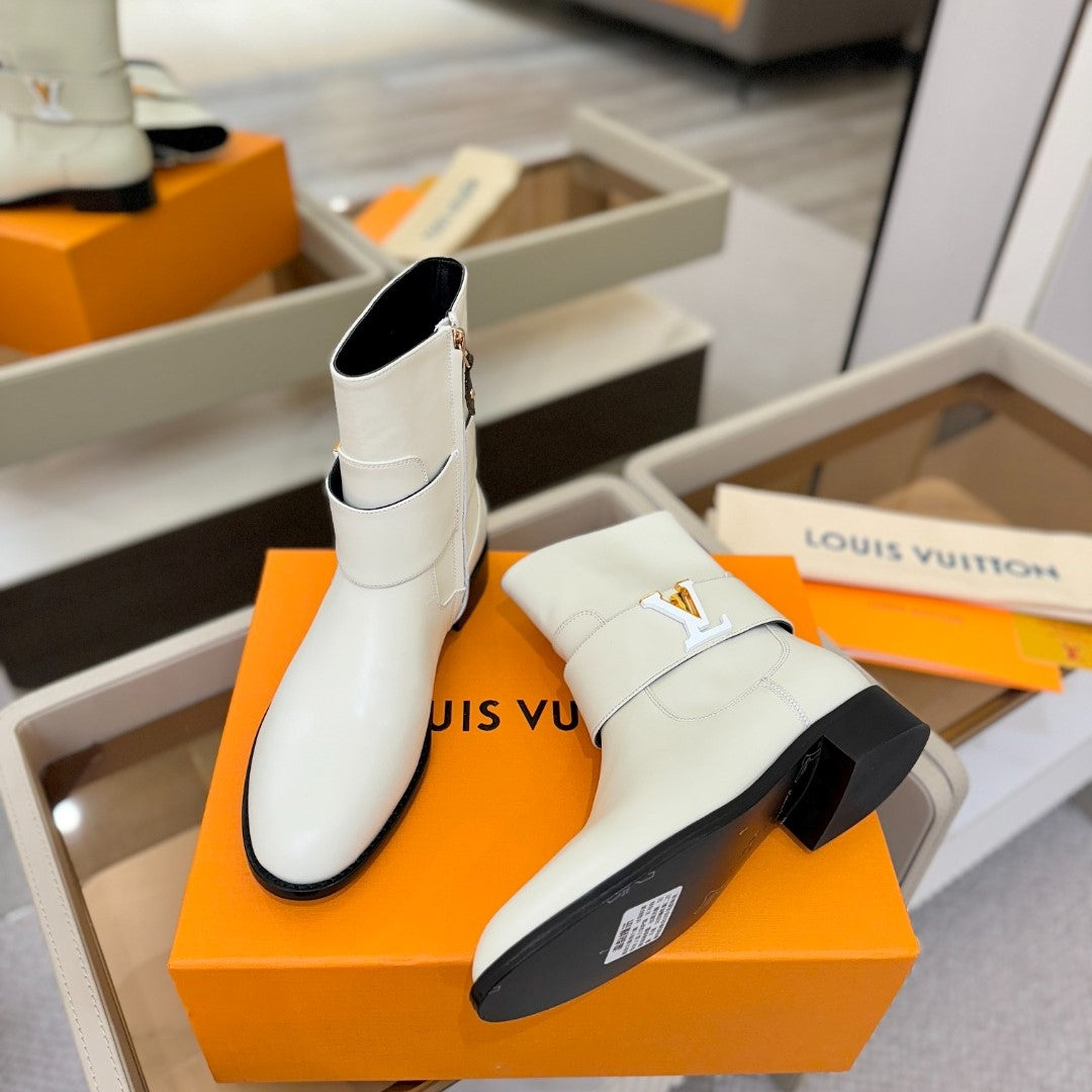 LV Midtown Flat Ankle Boot Light Off White Cowhide 574328