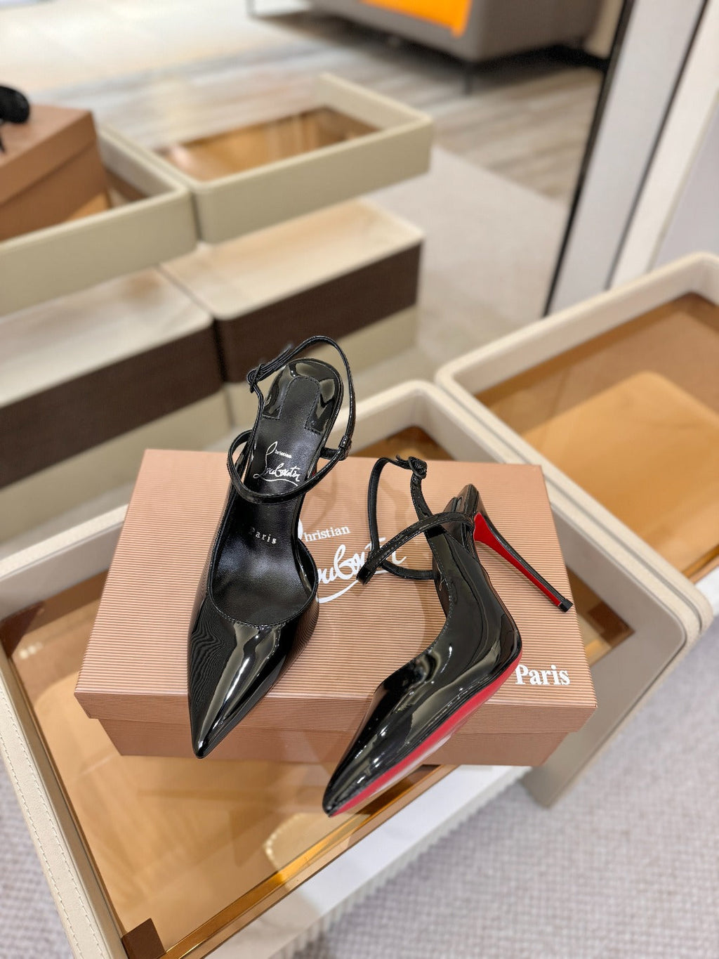 CL Jenlove Slingback 10.5cm Black Patent Leather 635811