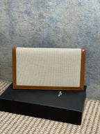 YSL 22s Uptown Pouch Clutch Bag Beige Brown Canvas GHW