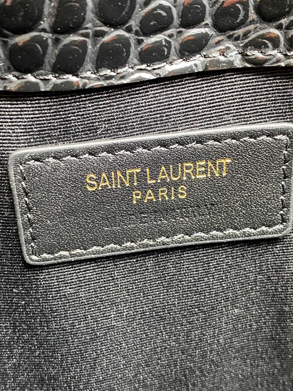 YSL 22s Uptown Pouch Clutch Bag Black Croc Embossed Leather GHW