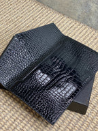 YSL 22s Uptown Pouch Clutch Bag Black Croc Embossed Leather GHW