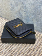 YSL Cassandre Matelassé Compact Zip-Around Wallet Black Caviar Cowhide GHW