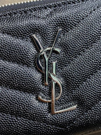 YSL Cassandre Matelassé Compact Zip-Around Wallet Black Caviar Cowhide Sliver HW