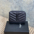 YSL Cassandre Matelassé Compact Zip-Around Wallet Full Black Caviar Cowhide
