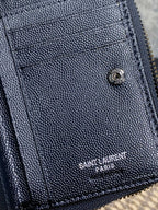 YSL Cassandre Matelassé Compact Zip-Around Wallet Full Black Caviar Cowhide