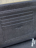 YSL Gold Hardware Logo Zipper Clutch 23cm Black Caviar Cowhide