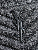 YSL Black Hardware Logo Zipper Clutch 23cm Black Caviar Cowhide