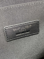 YSL Black Hardware Logo Zipper Clutch 23cm Black Caviar Cowhide