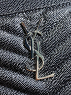 YSL Hardware Logo Zipper Clutch 23cm Black Caviar Cowhide