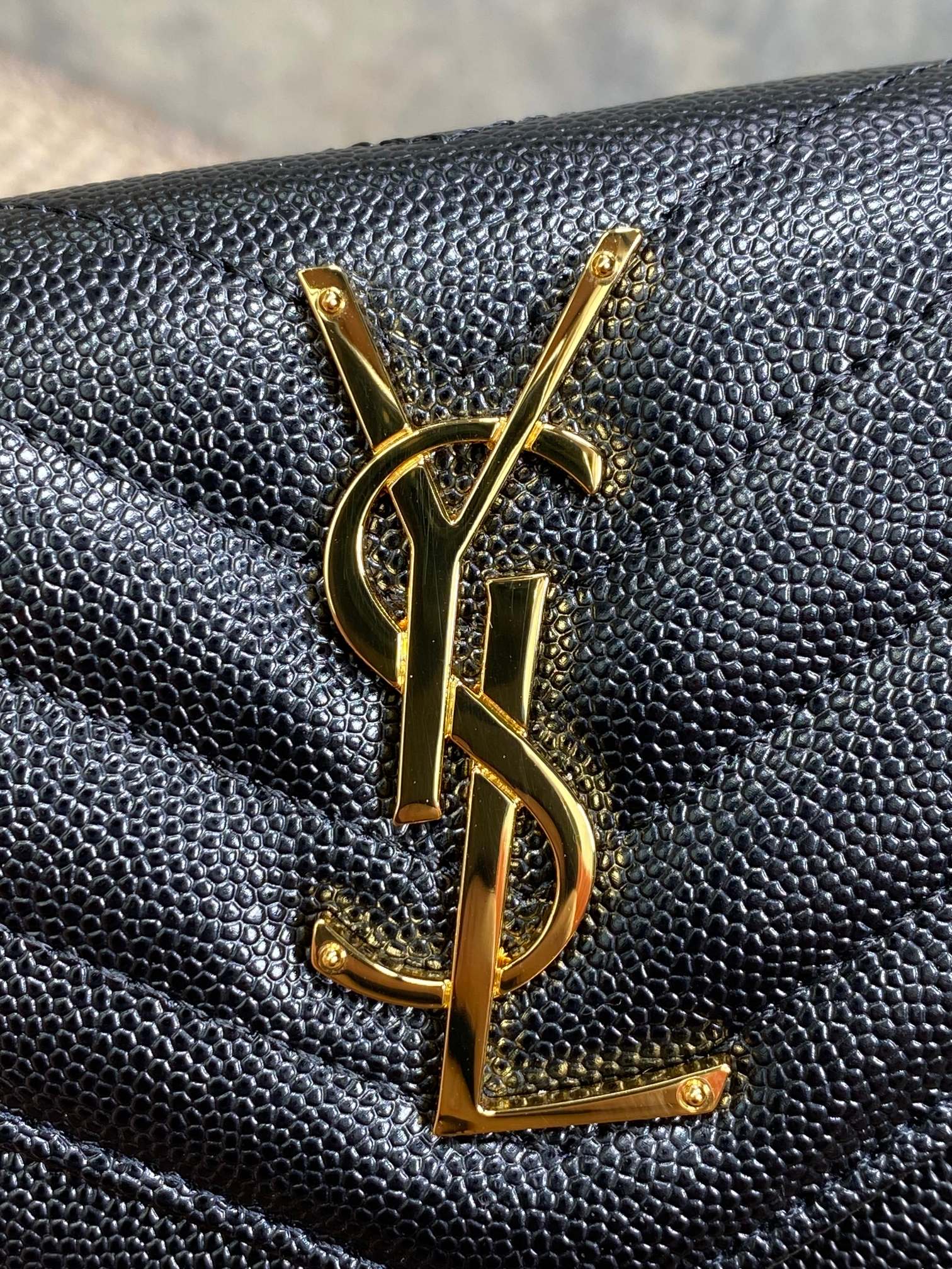 YSL Cassandre Envelope Flap Wallet Black Caviar Cowhide GHW