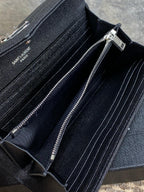 YSL Cassandre Envelope Flap Wallet Black Caviar Cowhide Sliver HW