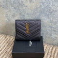 YSL Compact Flap Cassendre Wallet 10cm Black Leather GHW