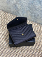 YSL Compact Flap Cassendre Wallet 10cm Black Leather GHW