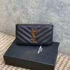 YSL Hook & Chain Zipper Coin Purse Caviar Cowhide GHW