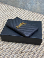 YSL Hook & Chain Zipper Coin Purse Caviar Cowhide GHW