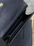 YSL GHW Logo Monogram Card Flap Wallet 13.5cm Black Caviar Cowhide
