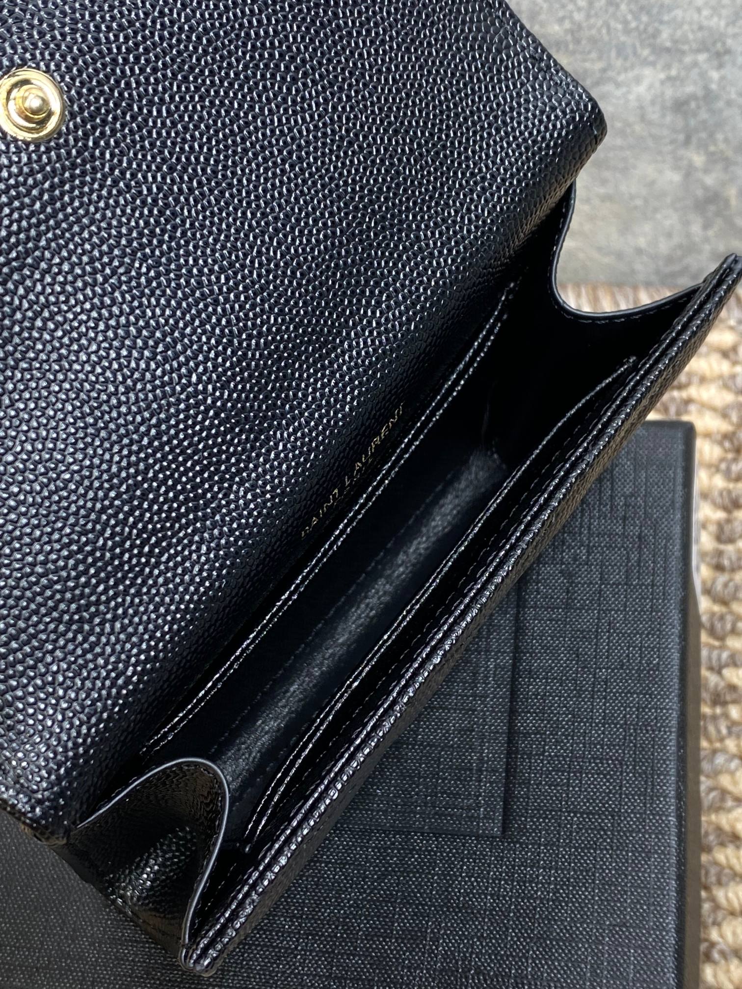 YSL GHW Logo Monogram Card Flap Wallet 13.5cm Black Caviar Cowhide