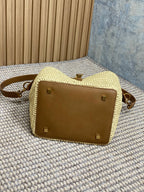 le 37 woven raffia 20cm brown calfskin