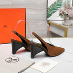 HM  Classic High-Heeled Slingback 70mm Brown Suede Sheepskin 547642