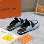LV 26s Slippers Black Light Blue Monogram Denim 600813