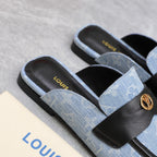 LV 26s Slippers Black Light Blue Monogram Denim 600813