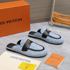LV 26s Slippers Black Light Blue Monogram Denim 600813
