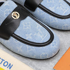 LV 26s Slippers Black Light Blue Monogram Denim 600813