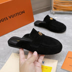 LV 26s Slippers Black Suede 600814