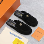 LV 26s Slippers Black Suede 600814