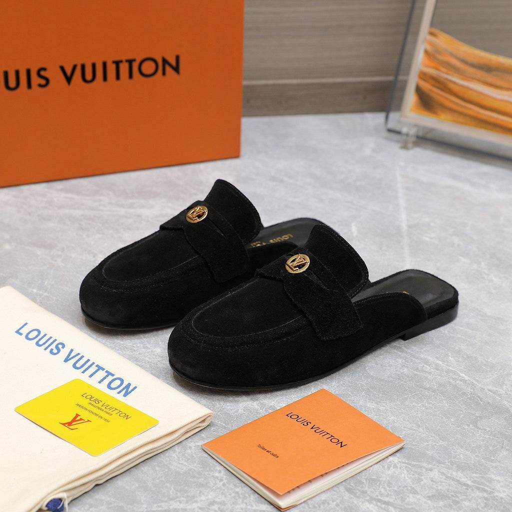 LV 26s Slippers Black Suede 600814