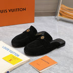 LV 26s Slippers Black Suede 600814