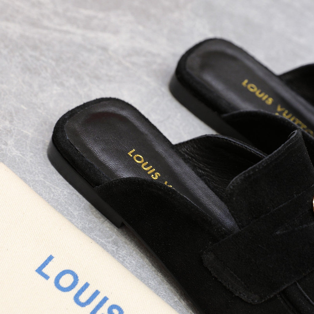 LV 26s Slippers Black Suede 600814
