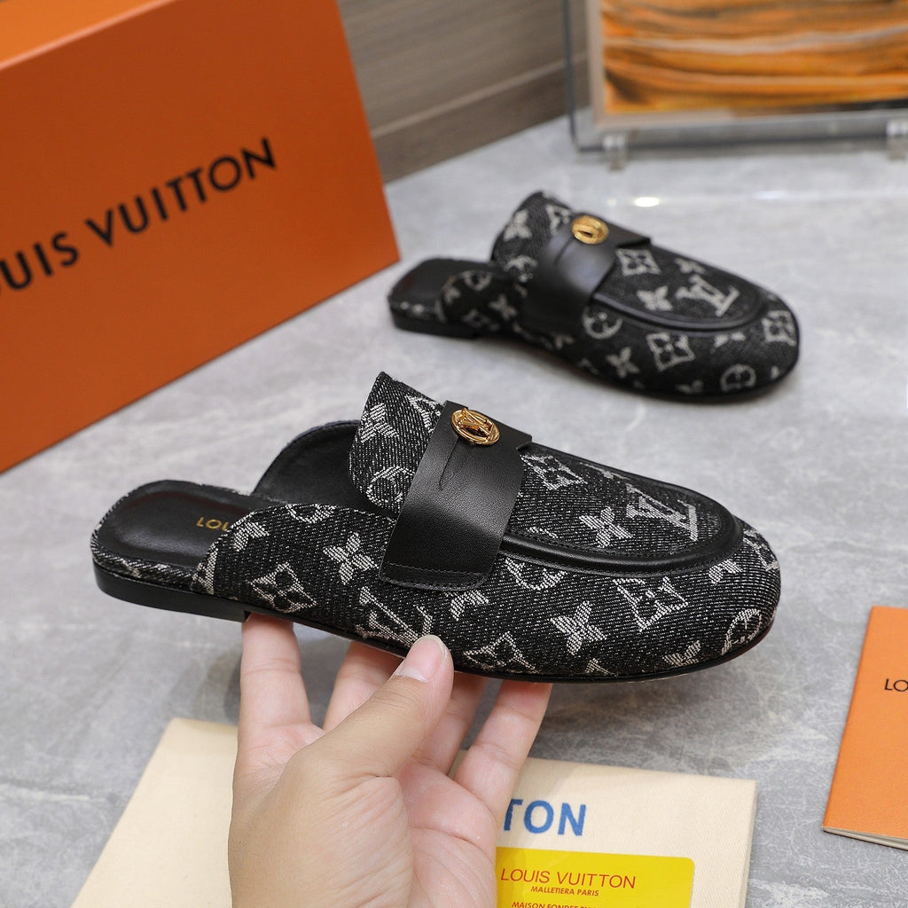 LV 26s Slippers Black Monogram Denim 600815