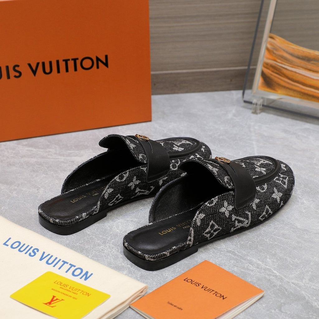 LV 26s Slippers Black Monogram Denim 600815