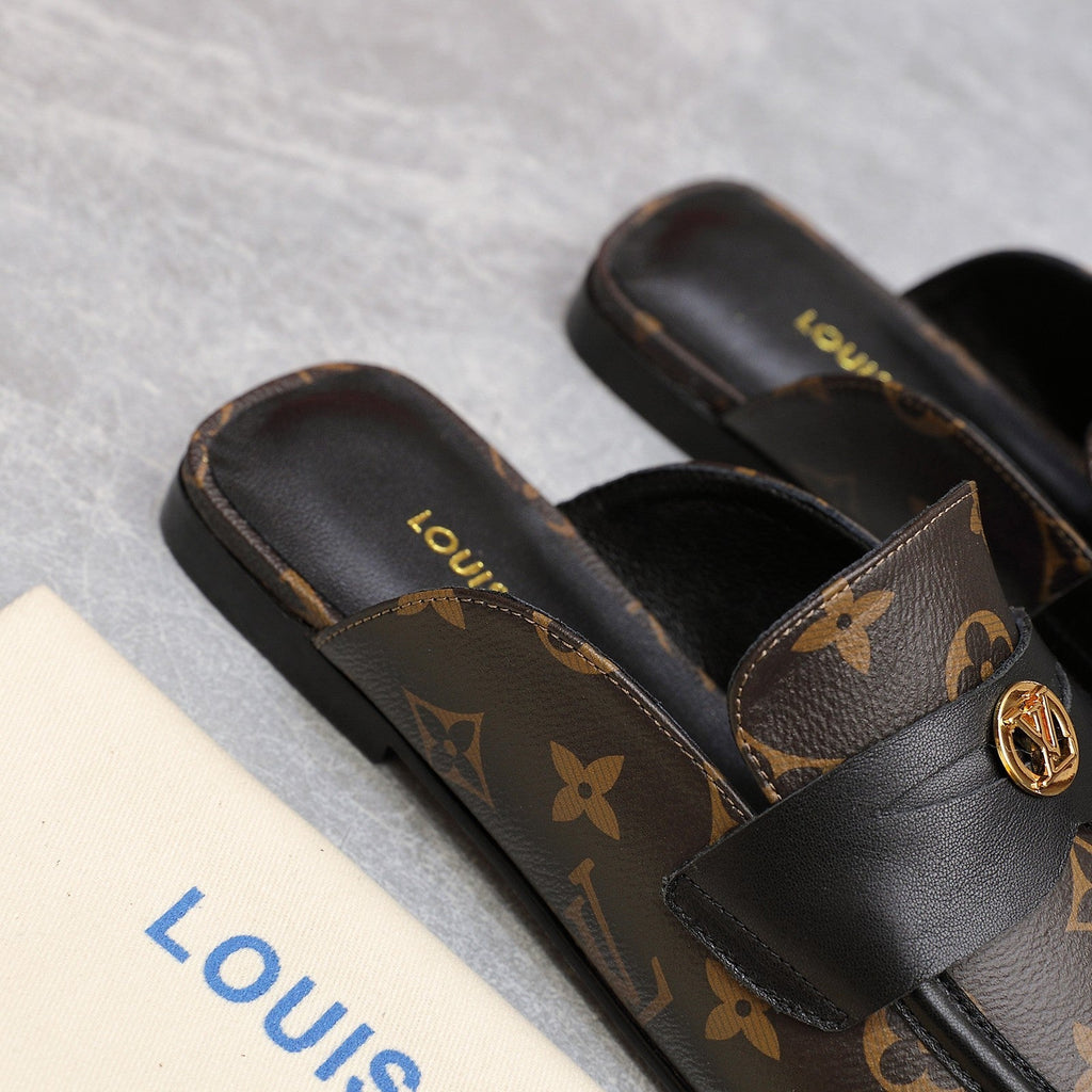 LV 26s Slippers Brown Monogram Leather 600816