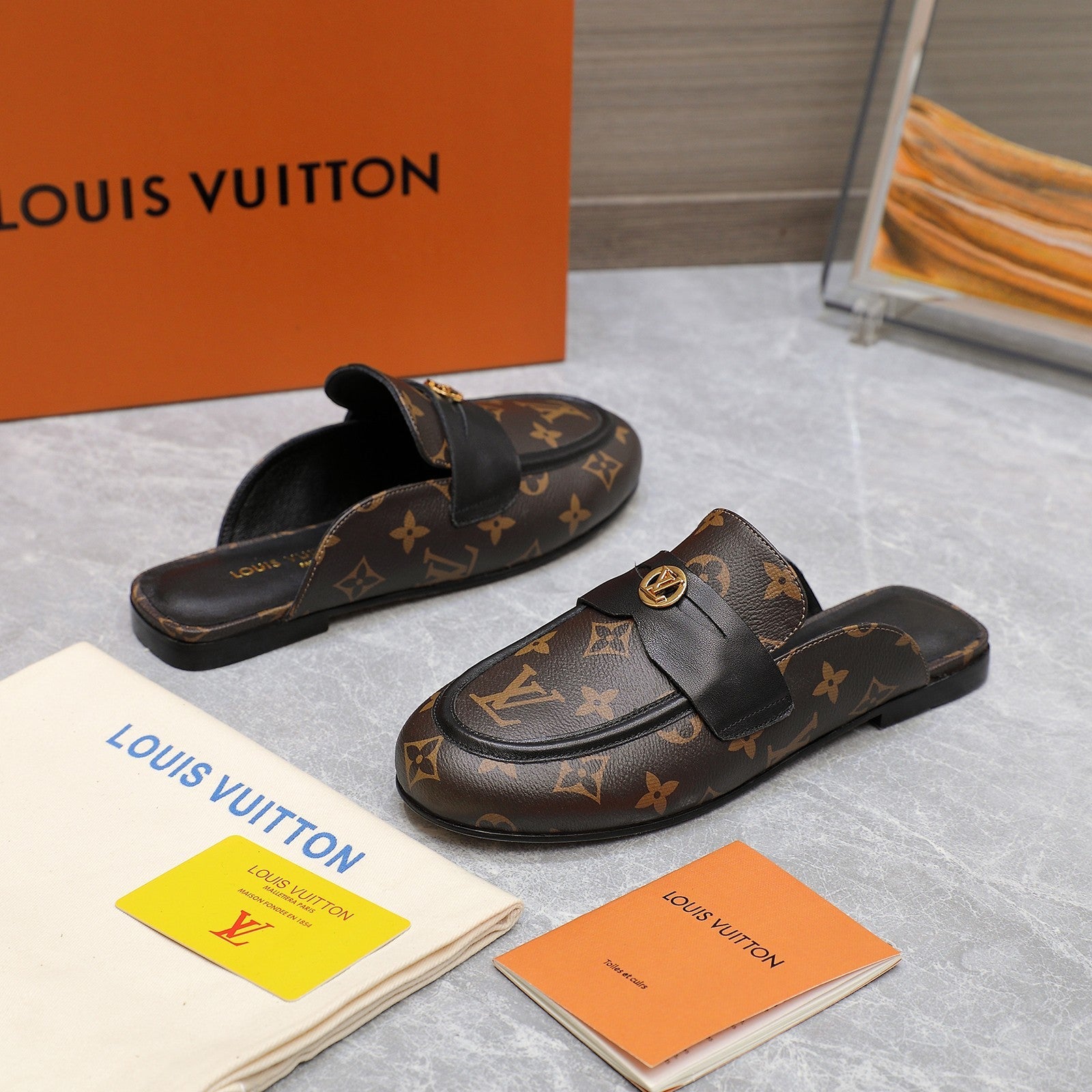 LV 26s Slippers Brown Monogram Leather 600816