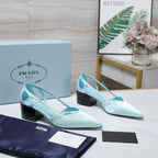 Prada Cutout Satin Pointy-Toe Pump 50mm Blue Satin 456273