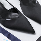 Prada Cutout Satin Pointy-Toe Pump 50mm Black Satin 456276