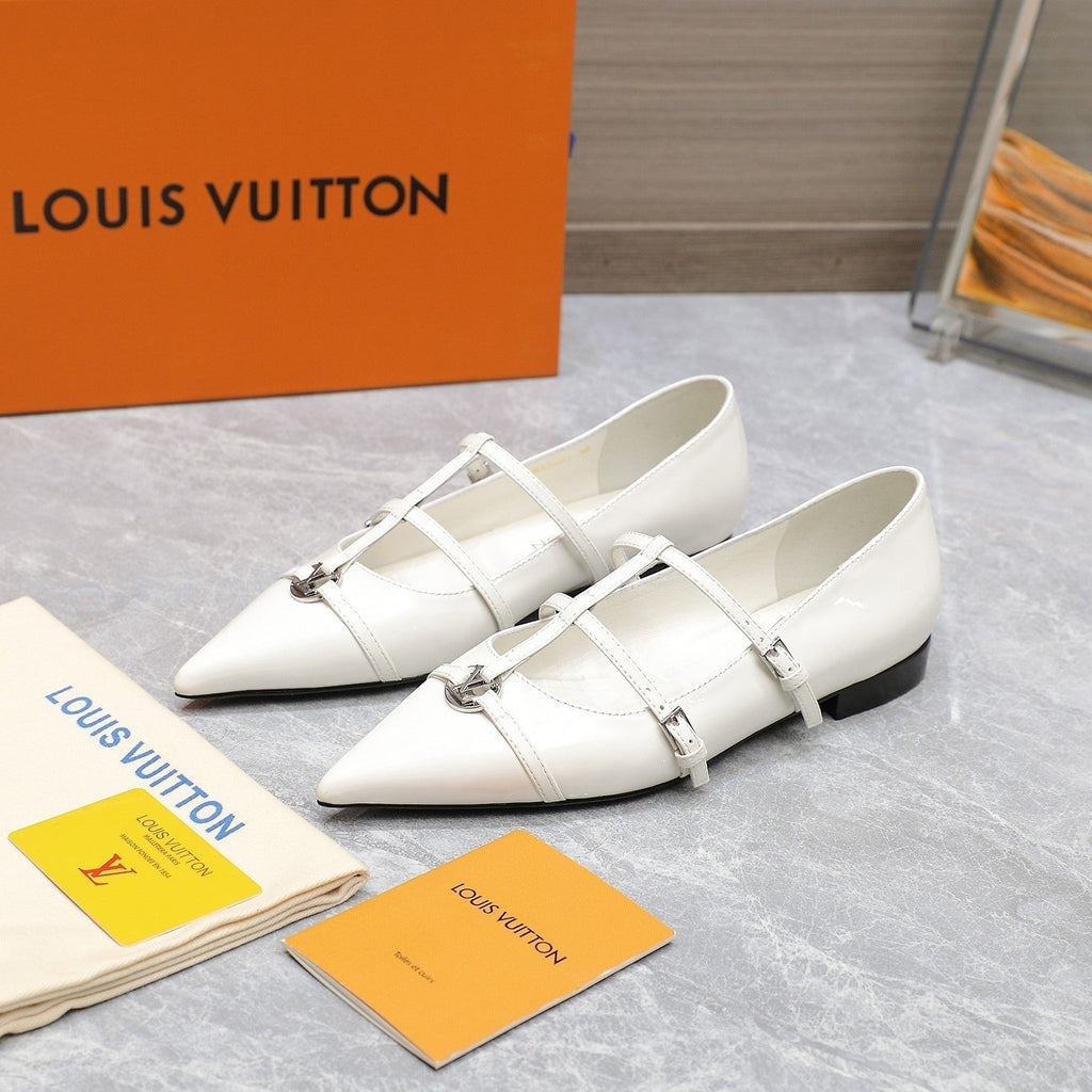 LV 6AM Flat Ballerina White Patent Leather 601539