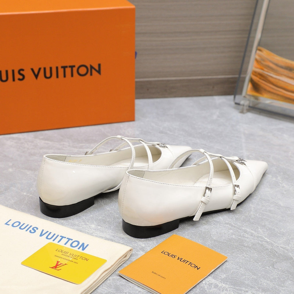 LV 6AM Flat Ballerina White Patent Leather 601539