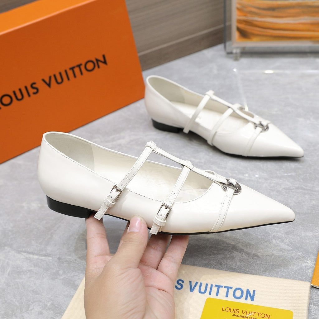 LV 6AM Flat Ballerina White Patent Leather 601539