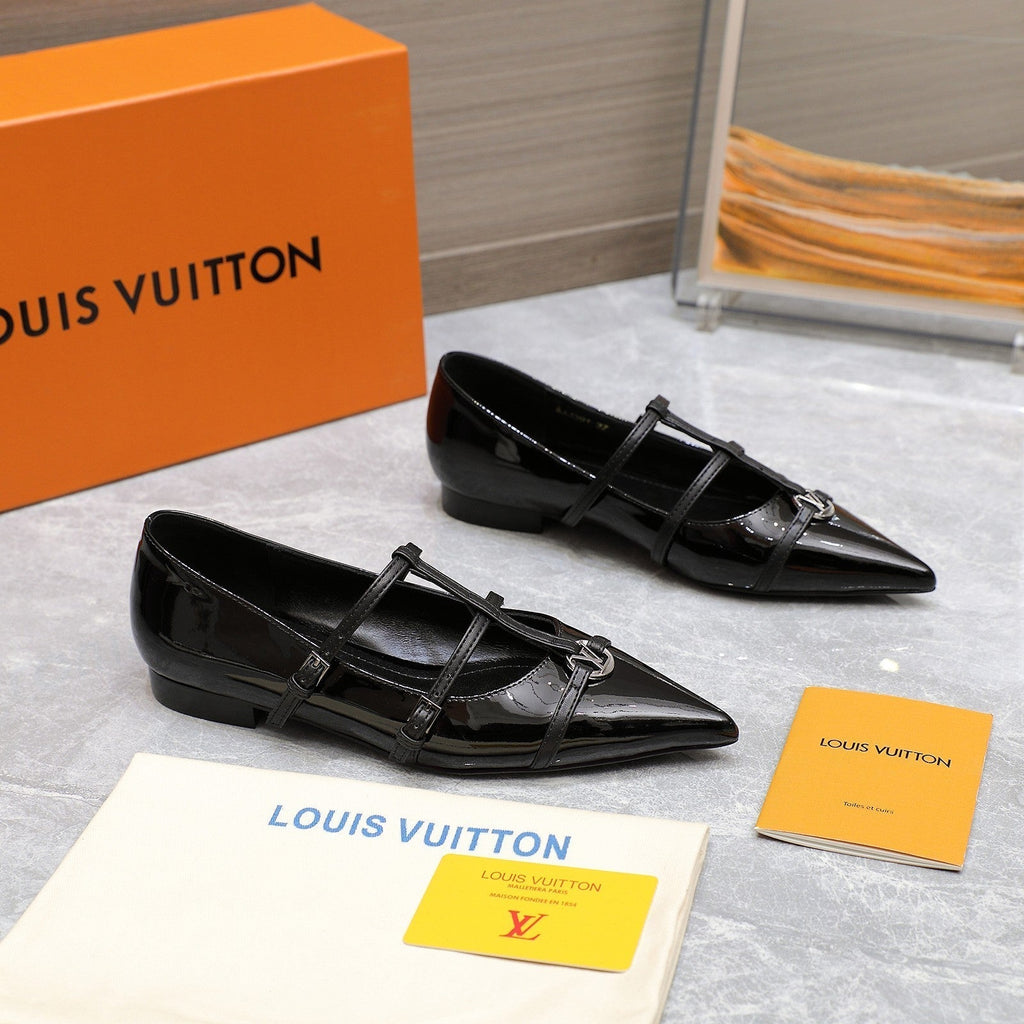LV 6AM Flat Ballerina Black Patent Leather 601541