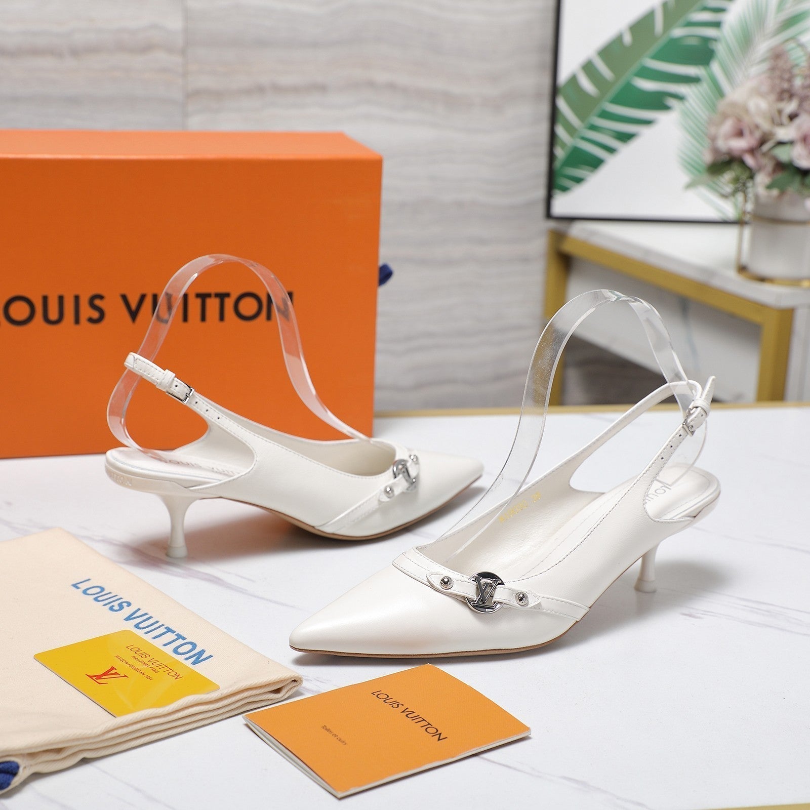 LV 6AM Slingback Pump 5cm White Sheepskin 601542