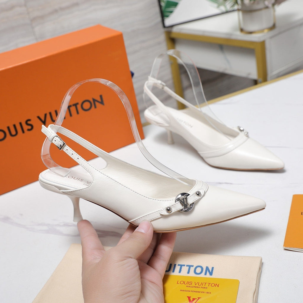 LV 6AM Slingback Pump 5cm White Sheepskin 601542
