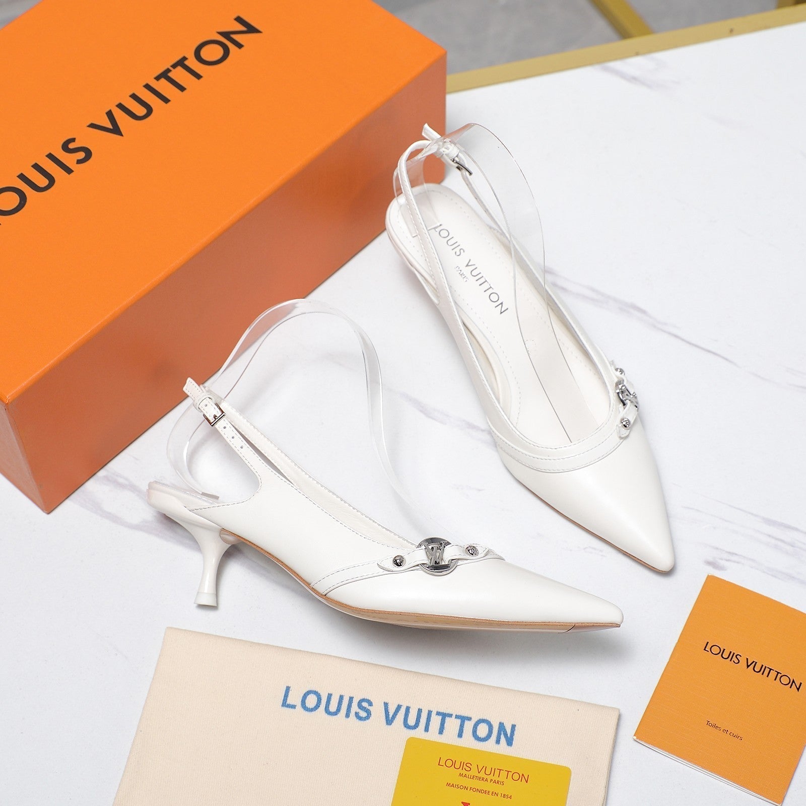 LV 6AM Slingback Pump 5cm White Sheepskin 601542
