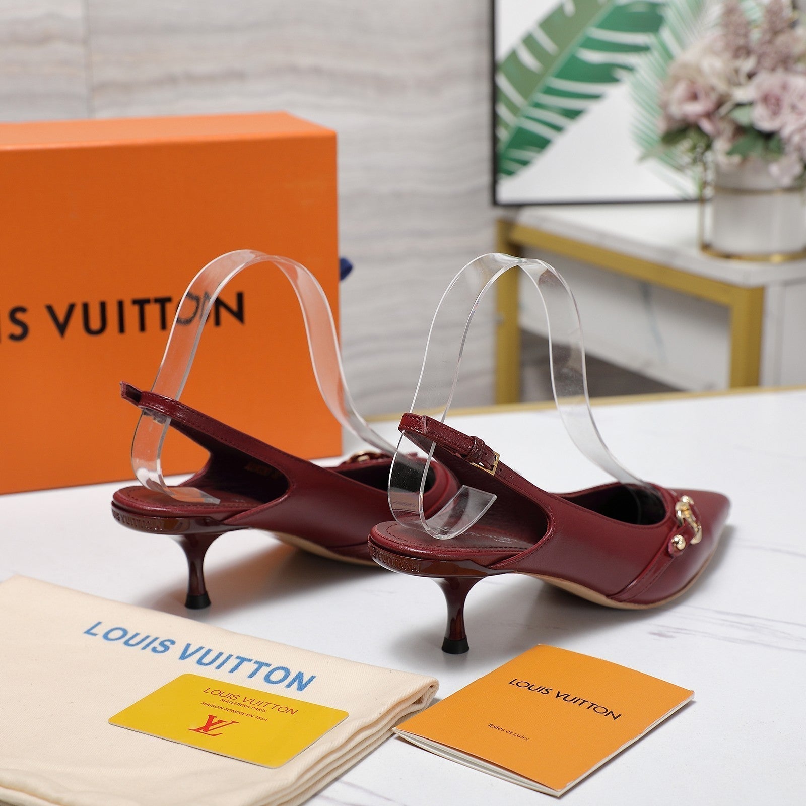 LV 6AM Slingback Pump 5cm Burgundy Sheepskin 601543