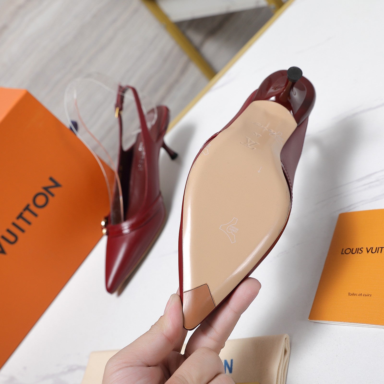 LV 6AM Slingback Pump 5cm Burgundy Sheepskin 601543
