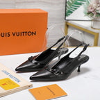 LV 6AM Slingback Pump 5cm Black Sheepskin 601544