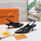 LV 6AM Slingback Pump 5cm Black Sheepskin 601544